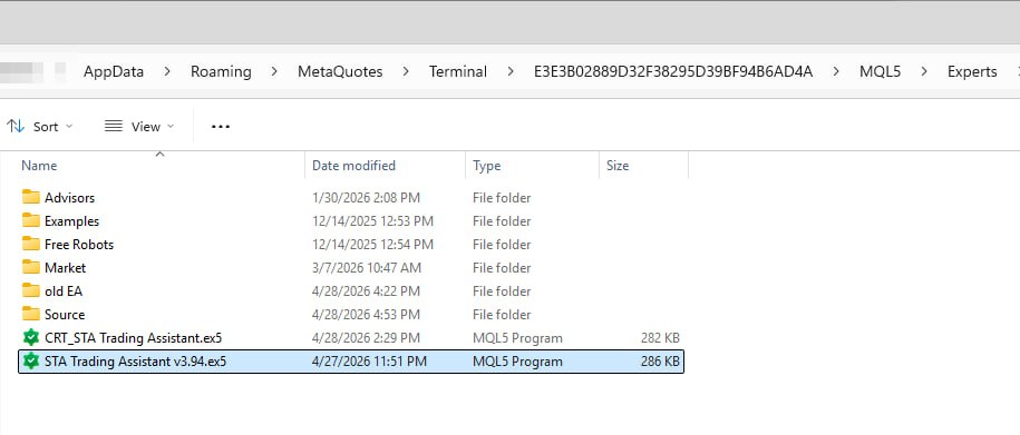 Folder MQL5 Experts